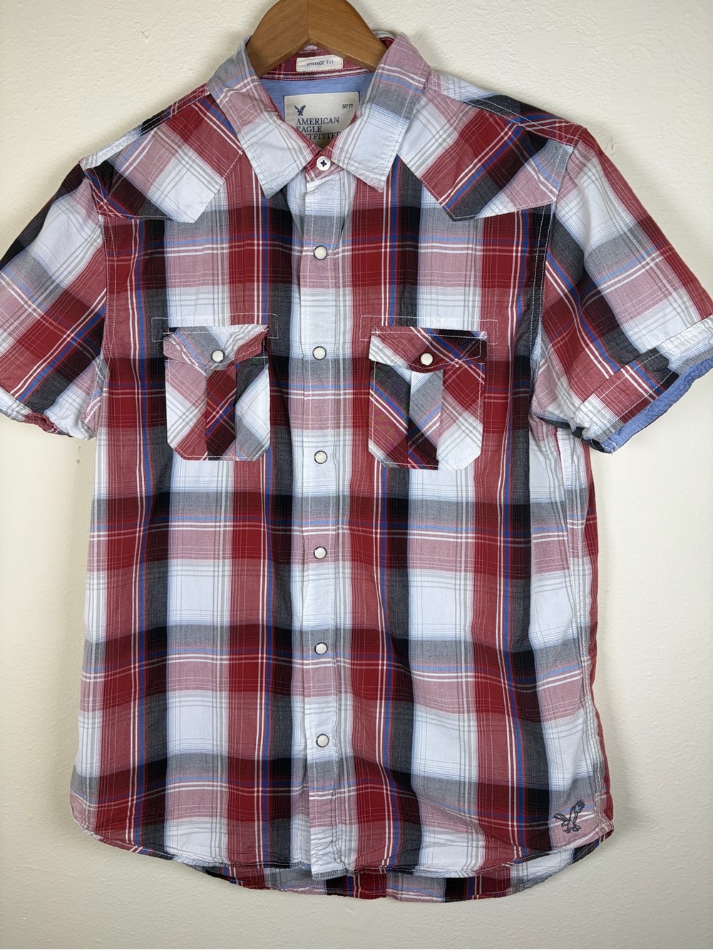 American Eagle Vintage Fit Western Plaid Pearl Snap Shirt Men’s Medium